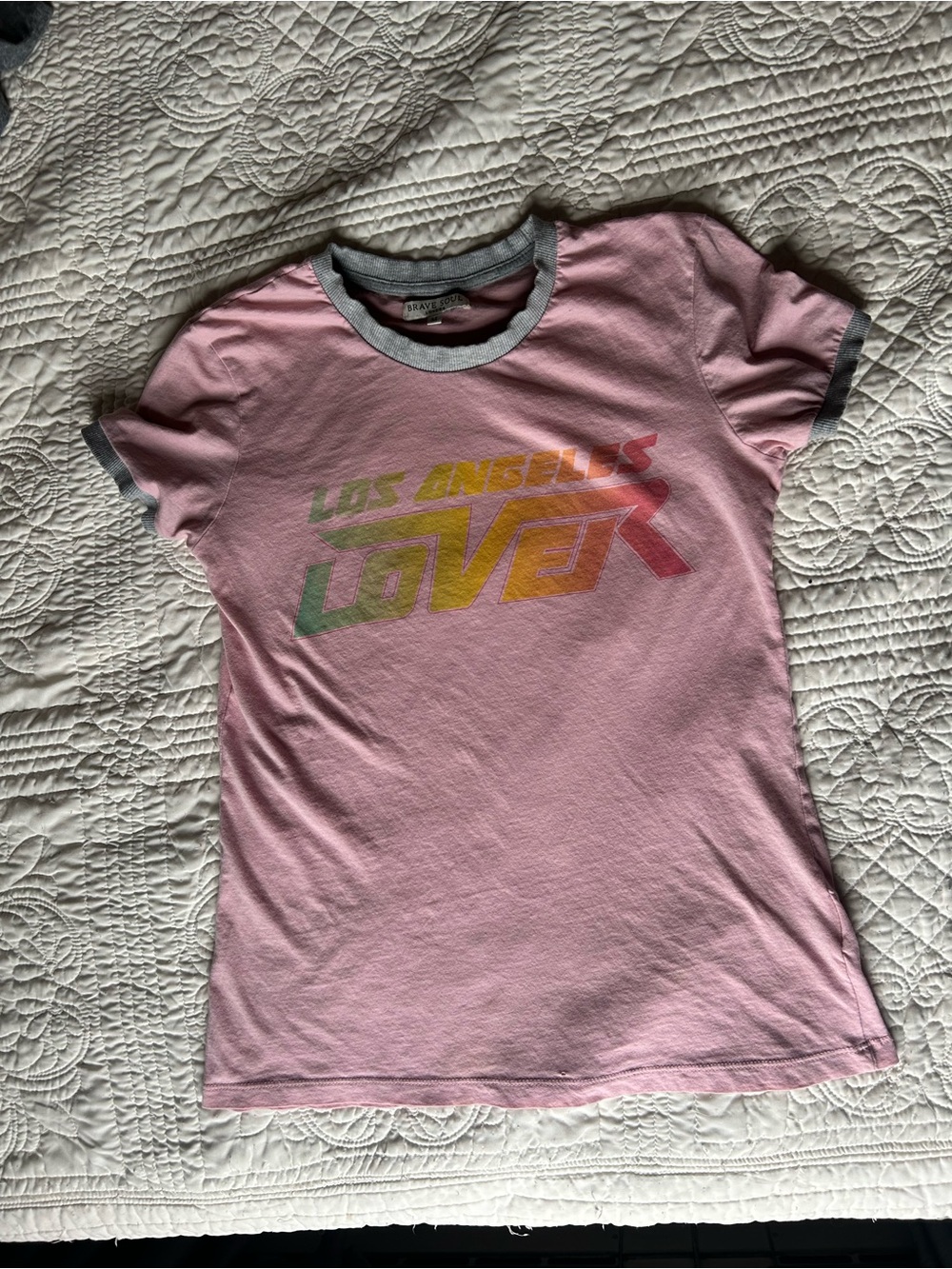 Women/ Junior's Pink 'Los Angeles Lover' Ringer Tee